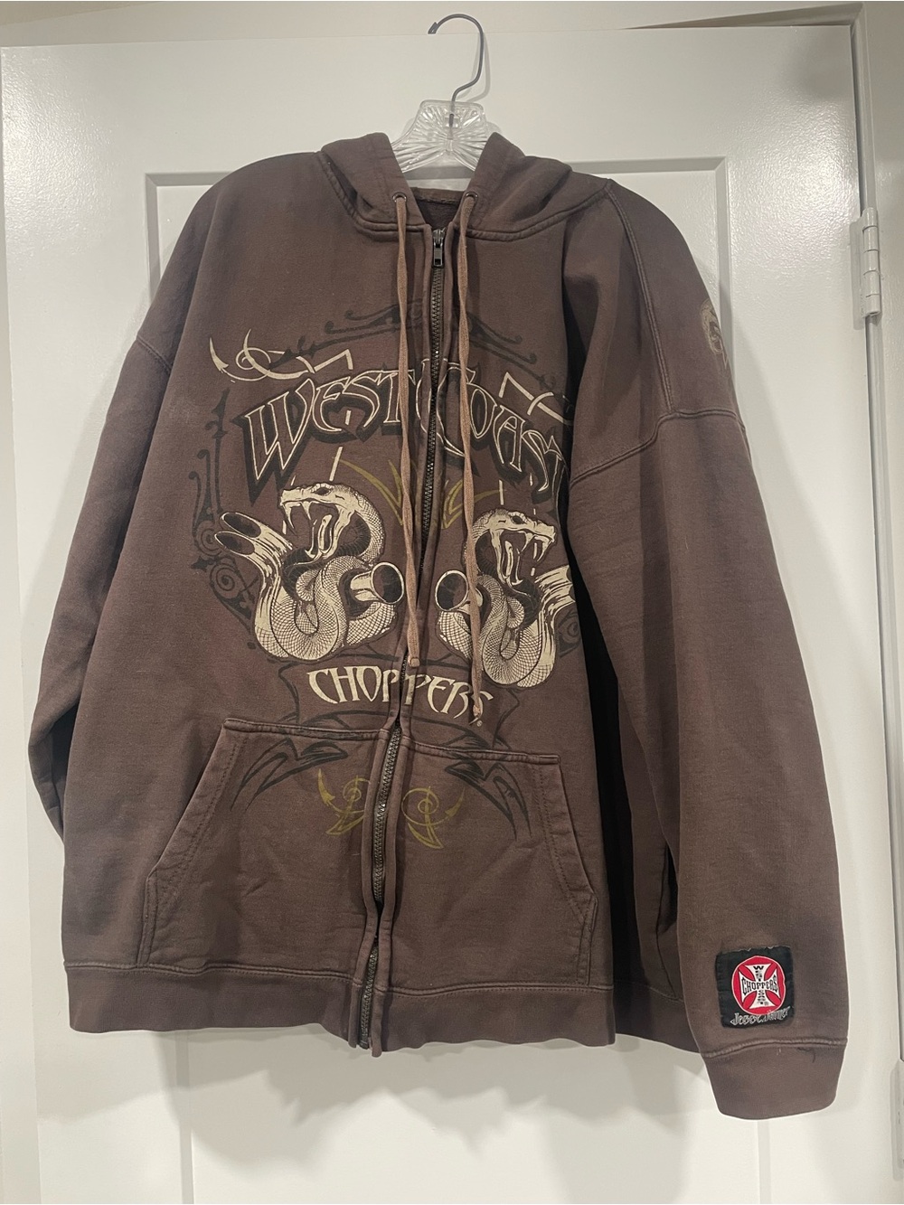 West Coast Choppers Jesse James Full Zip Up Brown Hoodie With Snake Graphic XL